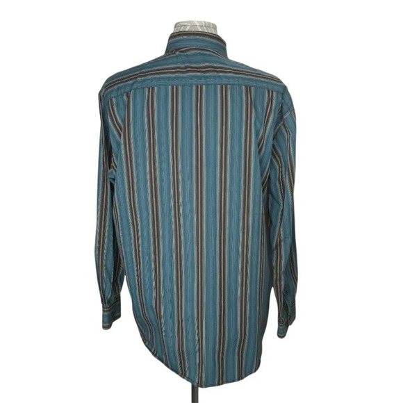 Sergio Maldini Dress Shirt, Button Down, Striped, Teal/Black/Gray, XL - Picture 5 of 9